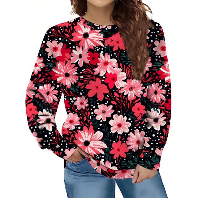 Gibobby Sudaderas para Mujer Sudaderas de Navidad para mujer cuello redondo manga larga blusa de gran tamaño(Rosa,XL)