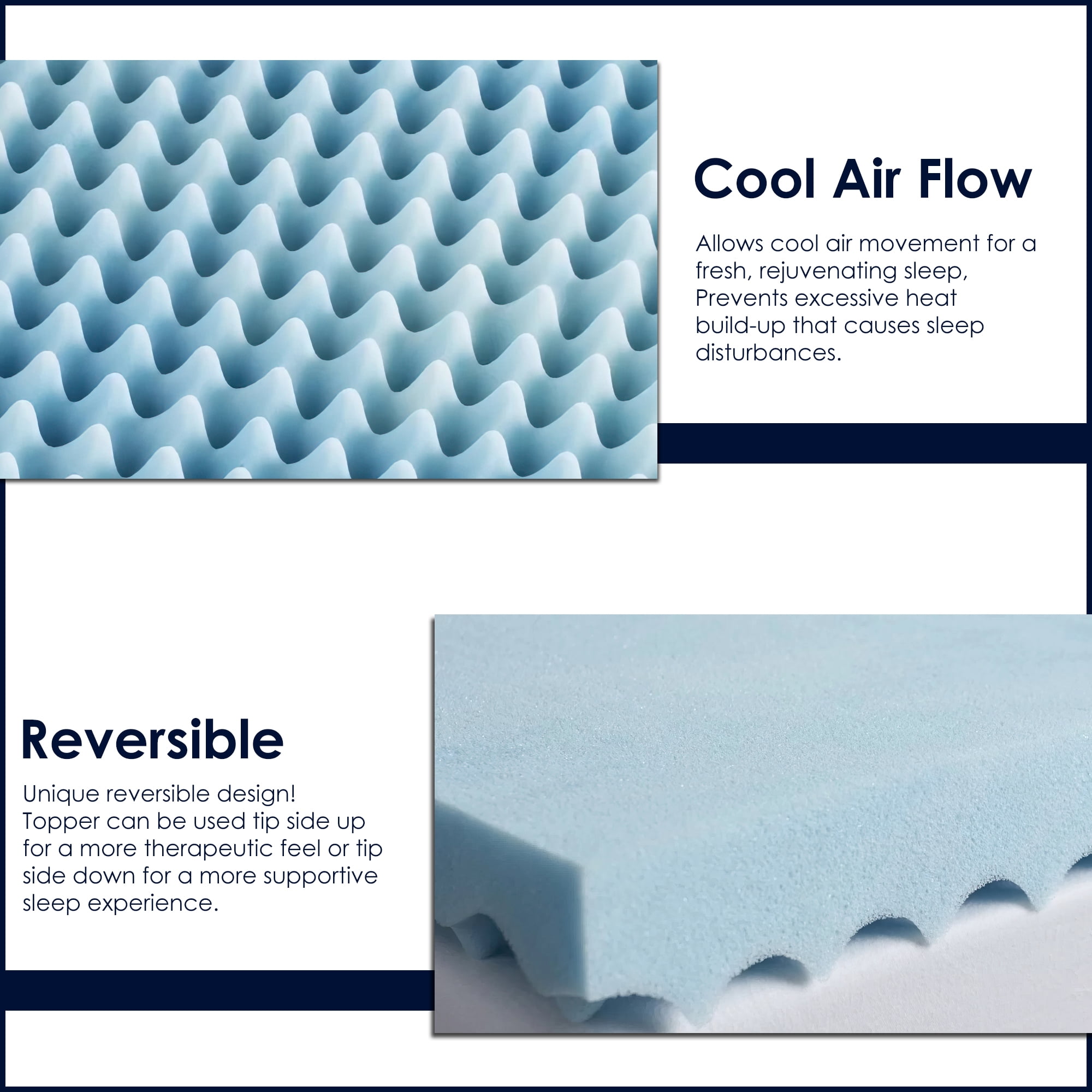 Continental Sleep, 3" Convoluted Gel Memory Foam Toppers, King, Blue