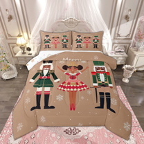 Manfei Christmas Nutcracker Bedding Comforter Set for Kids, Merry Xmas Themed Twin Comforter Sets, Winter Snowflake Bedding Set, Luxury Bedroom Decor, Reversible 2 Pieces