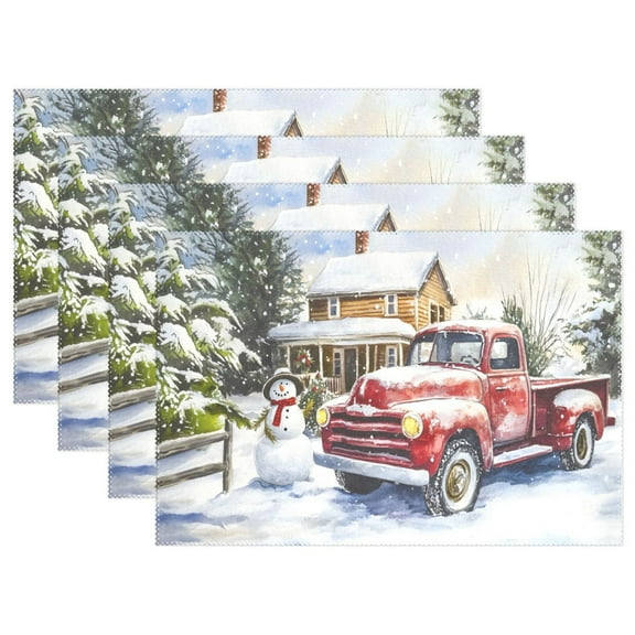 Ryvnso Placemats Set of 4 Truck in Chritmas Dining Mats Heat-Resistant Non-Slip Washable Table Mat