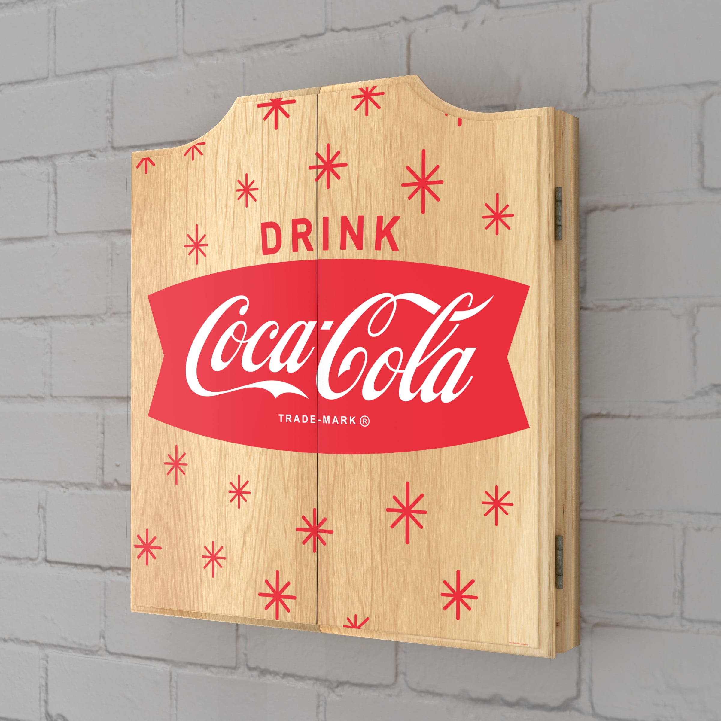 Coca-Cola Star Dart Board Cabinet Set with 6 Steel Tip Darts