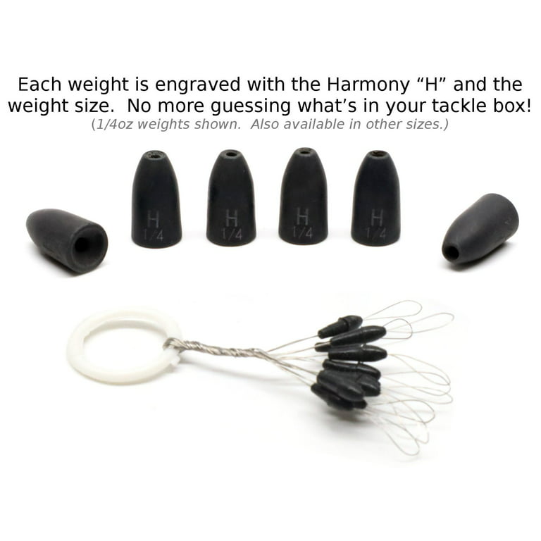 Harmony Fishing - Tungsten Worm Weights & Weight Pegs Select Size/Qty for Bass Fishing 1/4 oz 6 Pack