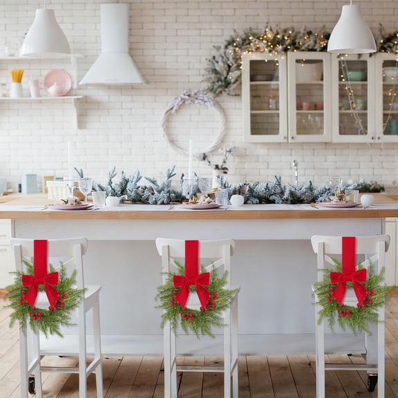 Christmas Window Wreath 1pc, 10.6 Inch Small Holiday Greenery for Window Sill, Kitchen Cabinet, Door, Wall, Fireplace and Indoor Farmhouse Decoration