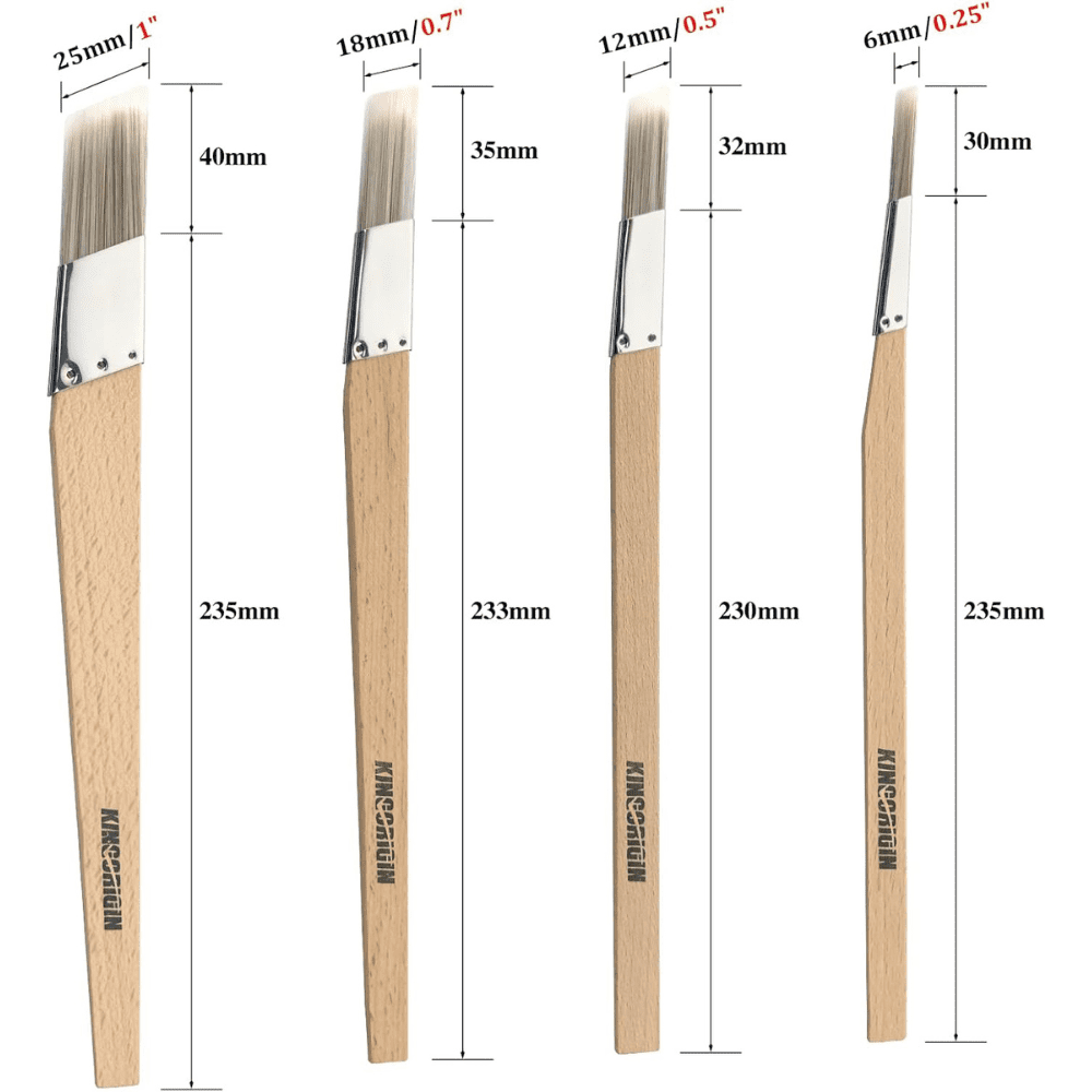 Kingorigin 4-Piece Long Handle Detail Paint Brushes Set, 0.25", 0.5", 0.7", 1" Assorted Sizes, Wood Handle, for Trim, Edging & Narrow Areas