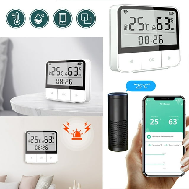 PEONAVET Lumineux Lumineux Wifi Intelligent Capteur de Température Humidité Compteur Thermohygromètre Écran LCD Données Historiques Compatible