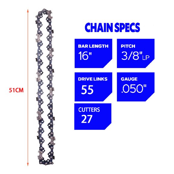 Landgoo 16 Inch Chainsaw Chain 55 DRIVE LINKS 3/8" Pitch 0.050"Gauge for Electric Chainsaw Replacement Tools