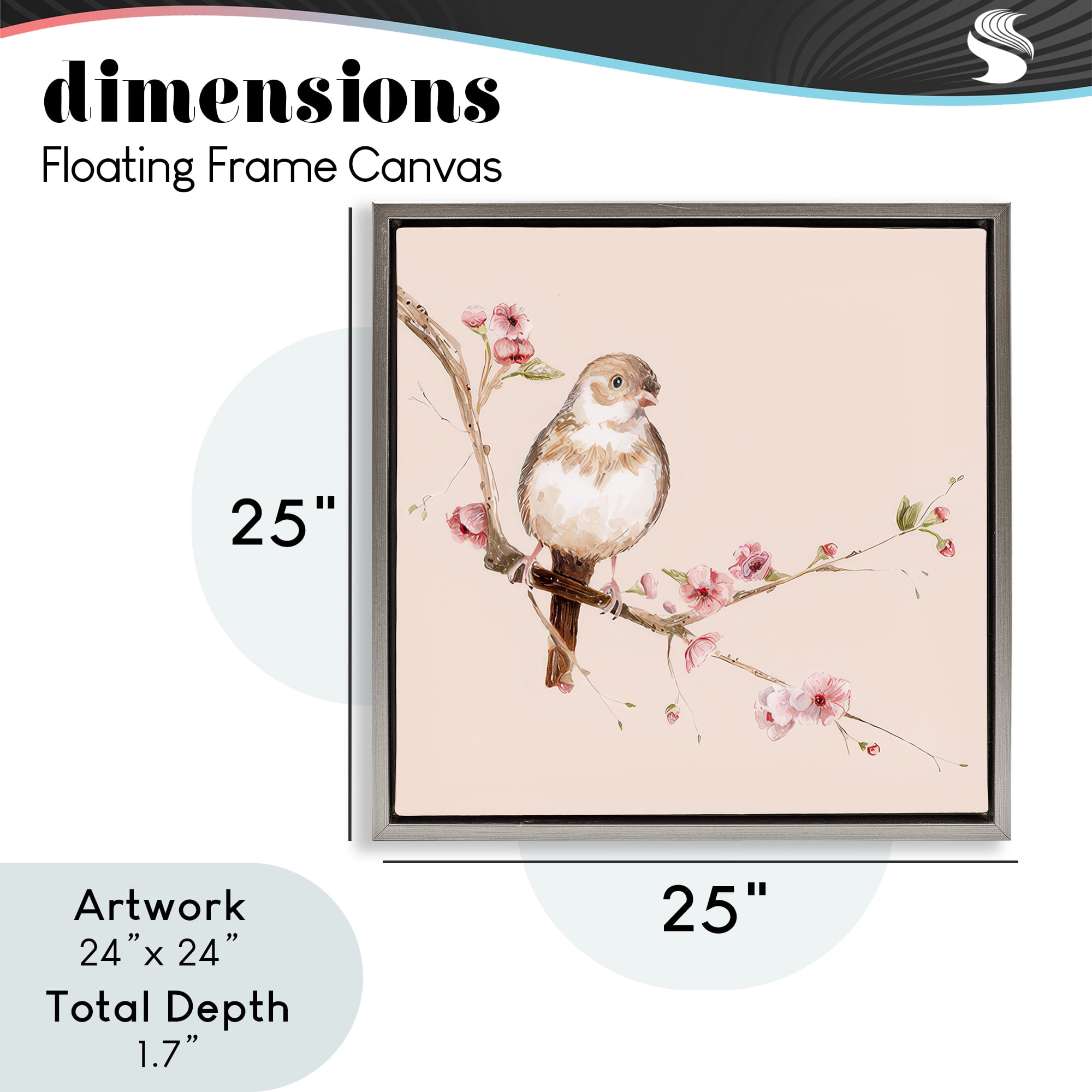Sweetest Brown Bird Gray Framed Floater Canvas Wall Art, design by Lisa Wehmeyer