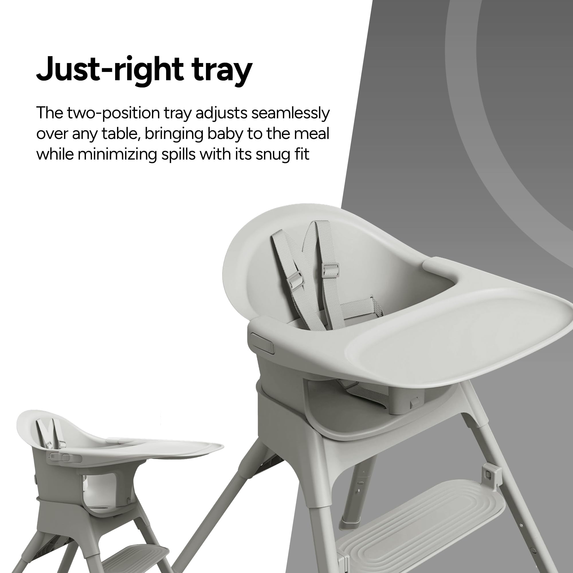 Mompush Olli 7-in-1 Convertible High Chair, Adjustable Footrest, Dishwasher-Safe Tray, Compact Folding Baby & Toddler Chair, Gray, 11.6LB, Unisex