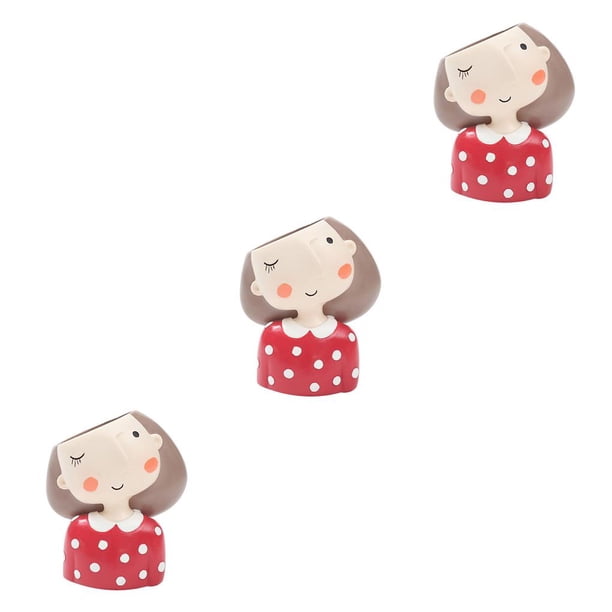 Macetas suculentas Cateissary Forma de niña de dibujos animados Contenedor de plantas decorativas
