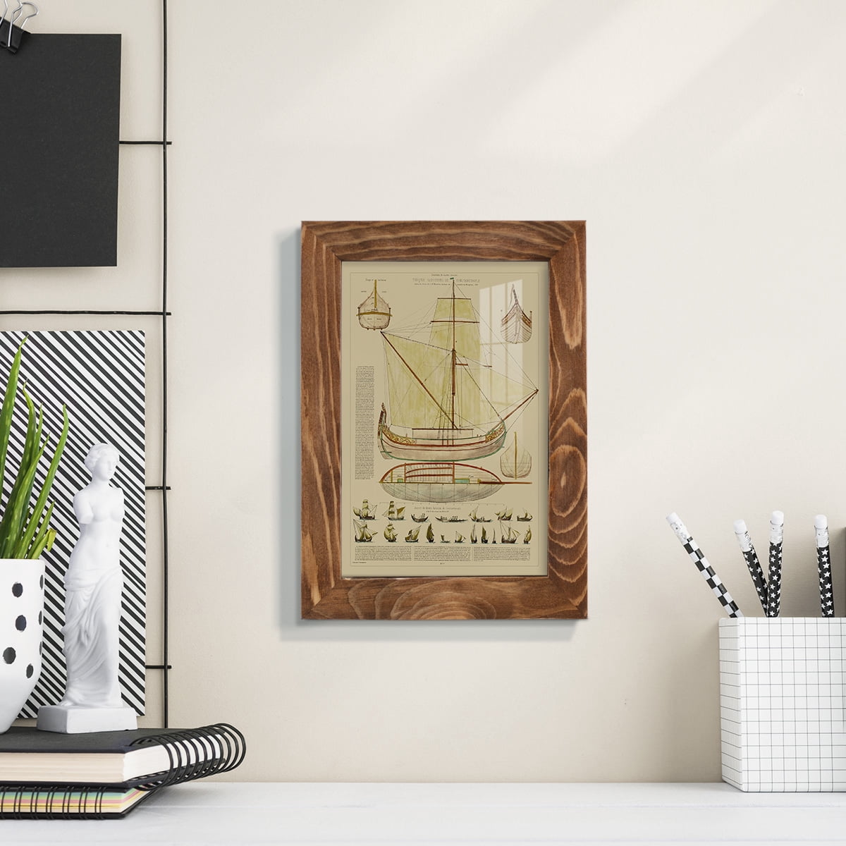Antique Ship Plan I -Framed Print w/glass-Walnut