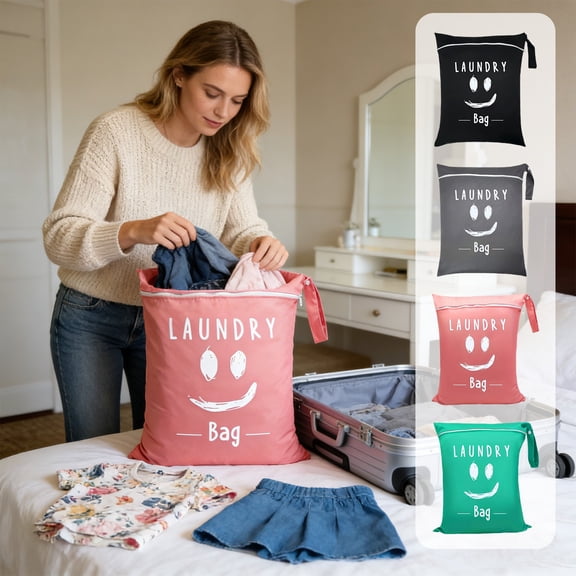 Waterproof Laundry Bag for Travel with Handle, Oxford Cloth, Zipper, Washable Dirty Clothes Organizer for Beach, Camping, Gym