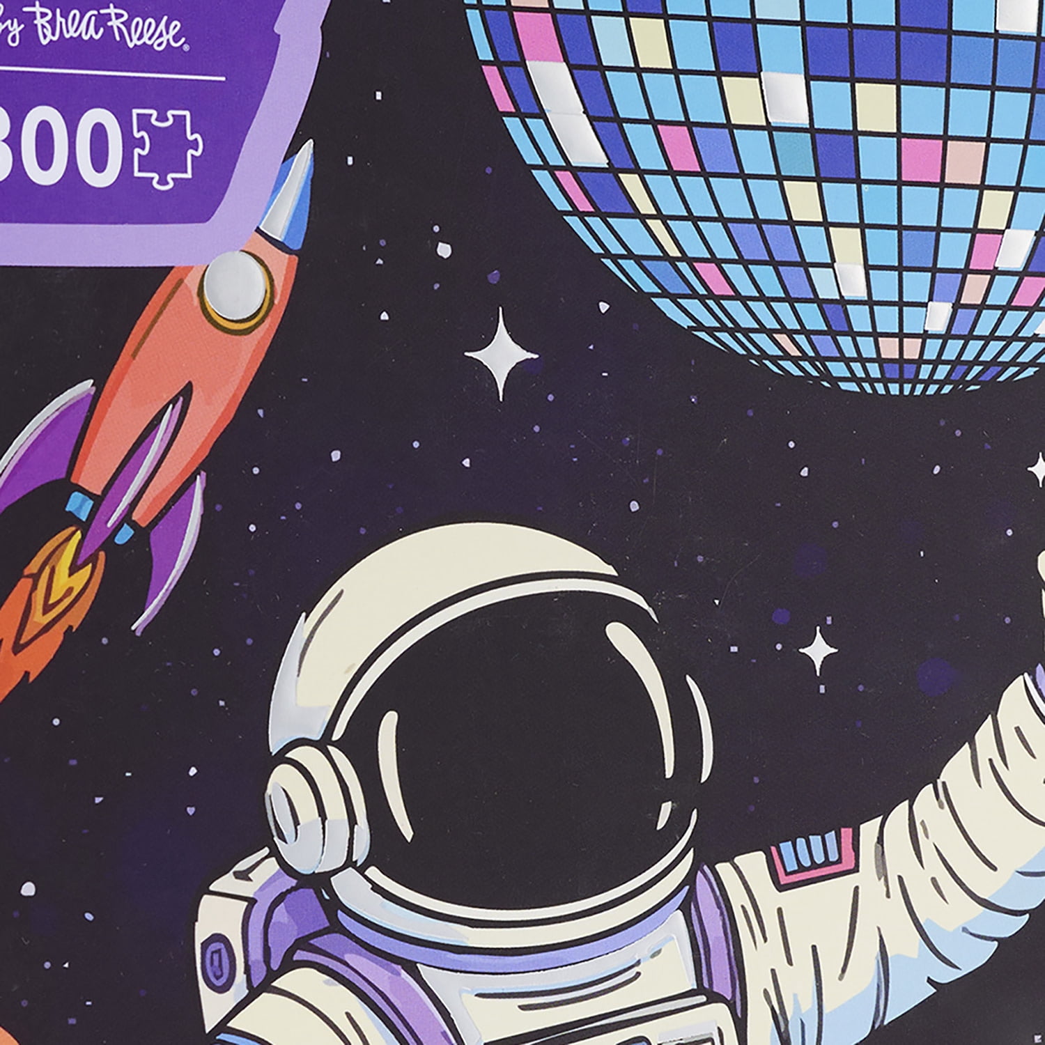 Vivid by Brea Reese: 300 Piece Puzzle - Disco Orbit - Astronaut Space Dance Scene Jigsaw, Soft-Touch Pieces, Metallic Foil, Image Reference Poster