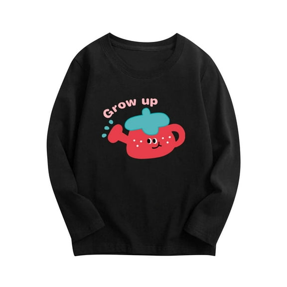 Odeerbi Kids Boys Girls Long Sleeve T-Shirts Fall Winter Cotton Basic Layering T-Shirt Cartoon Print Basic Tees Children Fashion Casual Tops Kids Clothes Black