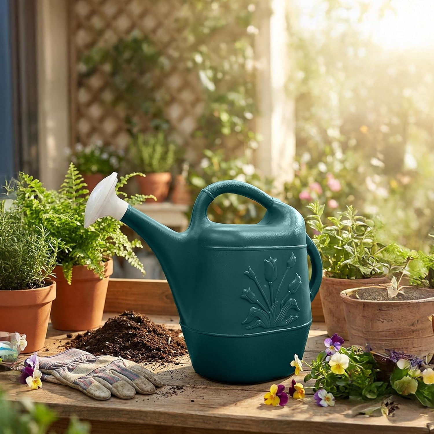 WJSP Watering Can 2 gallon Hunter Green for Garden Indoor Plants