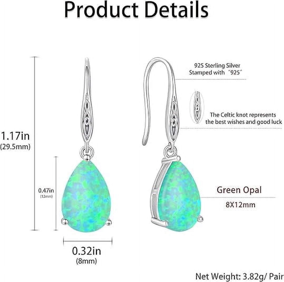 Opal Earrings 925 Sterling Silver Celtic Knot Hook Teardrop Earring 8X12mm Solitaire Gemstone October Birthstone Jewelry Gift for Women