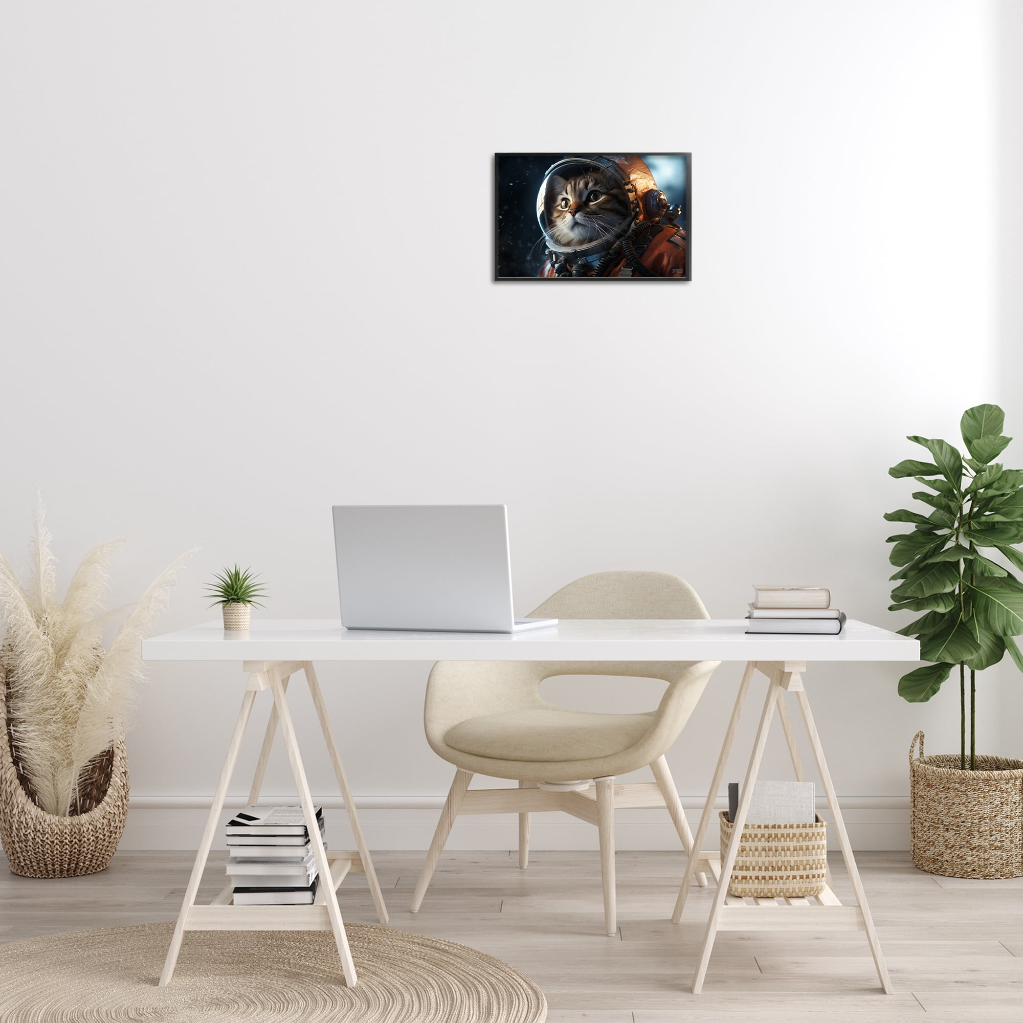 Stupell Industries Astronaut Cat in Space Animals & Insects Painting Black Framed Art Print Wall Art, 18 x 12