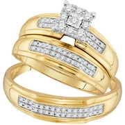 Sizes - L = 5, M = 8 - 10k Yellow Gold Trio His & Hers Round Diamond Matching Bridal Wedding Ring Band Set 3/8 Cttw