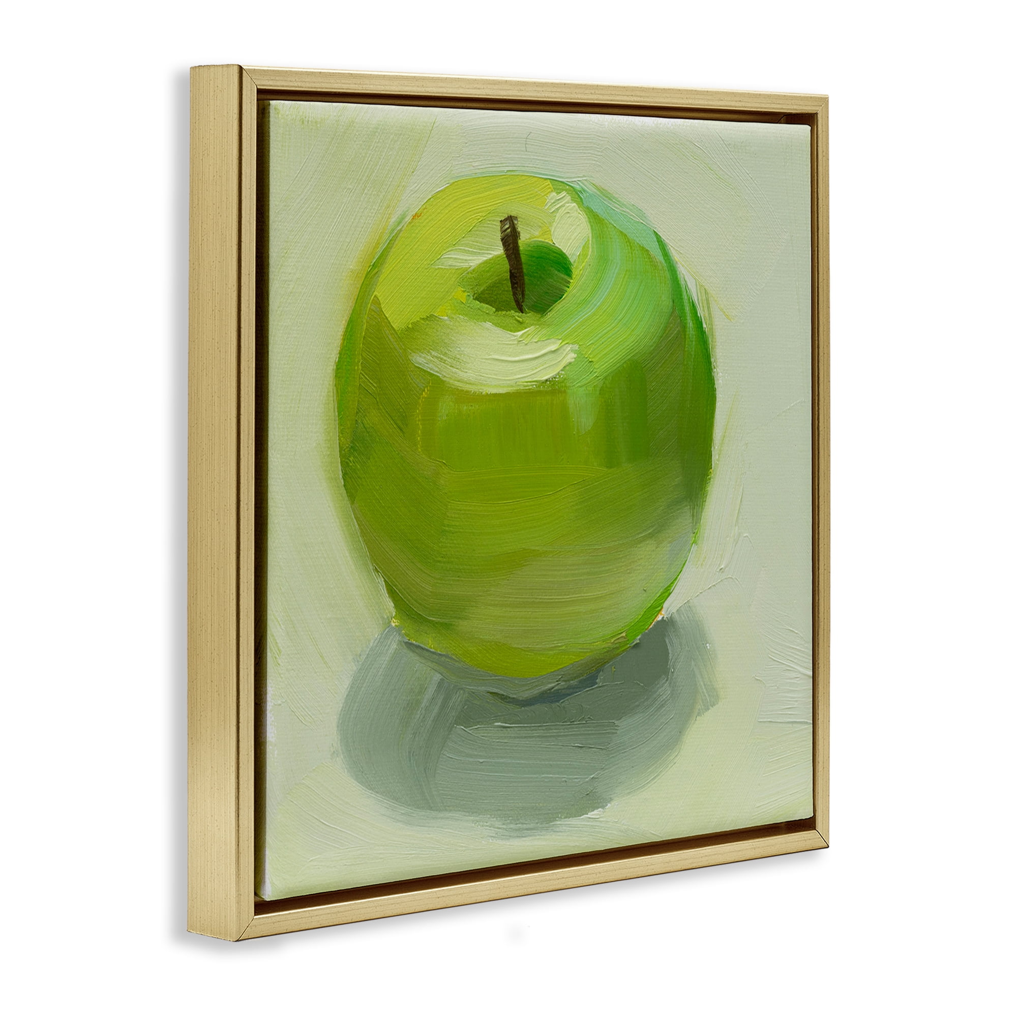 Stupell Industries Juicy Green Apple Food & Beverage Painting Gold Floater Framed Canvas Art Print Wall Art, 18 x 18