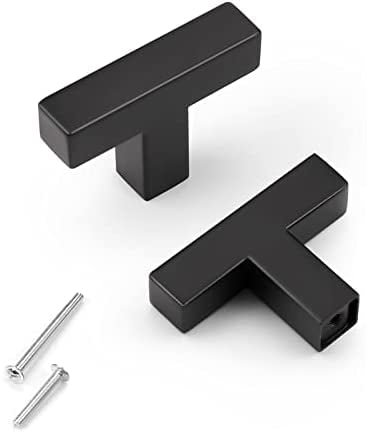 Modern Square Tube Drawer Handles Stainless Steel Bathroom Closet Door Knobs 5 Inch 128mm Flat Black Kitchen Hardware Cabinet Handle Pulls Screw Spacing,5-1/2 Inch Total Length,Pack of 5