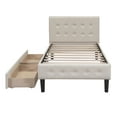 thumbnail image 6 of Euroco Twin Size Upholstered Platform Bed with 2 Drawers, Beige, 6 of 13