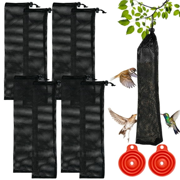 8 Pcs Finch Sock Feeder for Outdoor Thistle Finch Sock Bird Feeder Durable Thistle Seed Feeder Sacks with 2 Folding Food Grade Funnels Wild Bird Food Supply Tools for Garden Yard 4 x 16 Inch