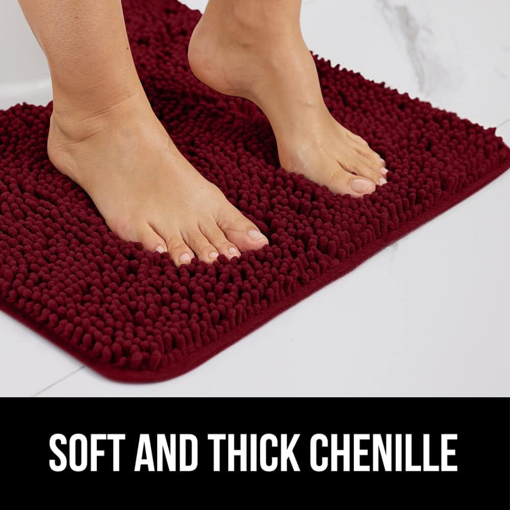 Bath Rug 30x20, Thick Soft Absorbent Chenille, Rubber Backing Quick Dry Microfiber Mats, Machine Washable Rugs for Shower Floor, Bathroom Runner Bathmat Accessories Decor, Burgundy