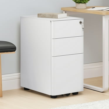 Uforic 3-Drawer Metal Office Filing Cabinet, Compact Portable and Secure File Storage Solution with Keys, Pre-Assembled for A4, Letter, and Legal Documents (White)