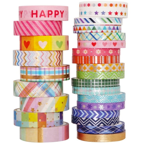 YUBX Rainbow Washi Tape Set 27 Rolls Skinny Gold Decorative Tapes