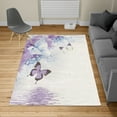 thumbnail image 2 of Floral Turkish Area Rug, Nature Theme Wild Flowers Monarch Flying Butterflies Lily on Lake Therapy Spa, Soft Carpet for Living Room Decor with Distressed Look, 4' X 5.7', Pale Lilac, by Ambesonne, 2 of 4