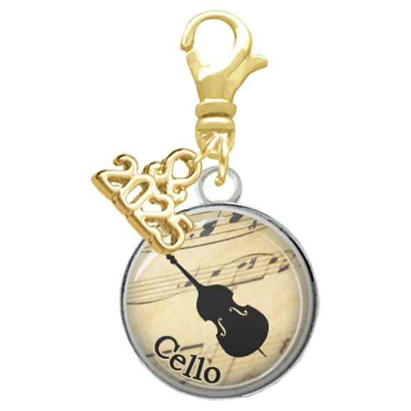Delight Jewelry Silver-tone Domed Music - Cello - Gold-tone Clip on Charm with Mini Year 2025