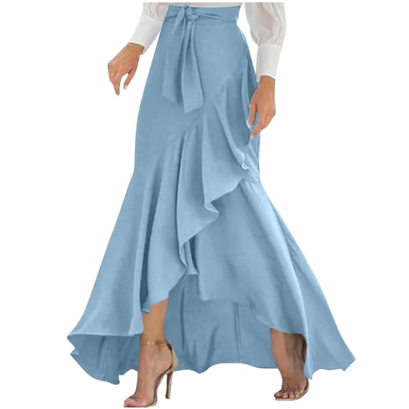 Skirts for Women High Waist Wrap Skirt with Asymmetrical Hem Flowy Belted A-Line Long Skirt for Women (BU2 M)