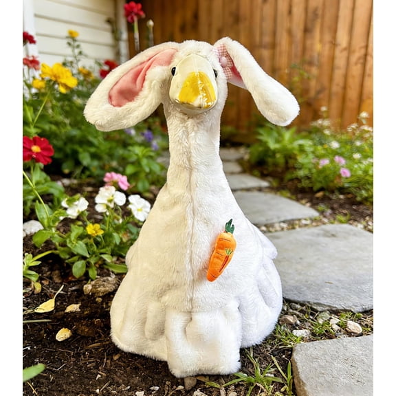 Easter Bunny Porch Goose Outfits 23” Easter Goose Decorations Long-Eared Bunny Costume Goose Clothes for Porch Lawn Yard Garden Outdoor Decor