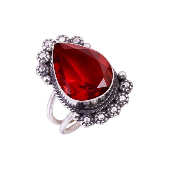 Red Garnet Gemstone 925 Sterling Silver Ring V10538, Garnet Ring, Gemstone Ring, Handmade Ring, Red Ring, Pear Ring, Gift For Her, Wedding Gift, Birth