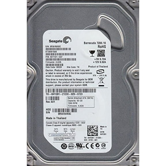 ST380815AS, 9RW, TK, PN 9CY131-037, FW 4.ADA, Seagate 80GB SATA 3.5 Hard Drive