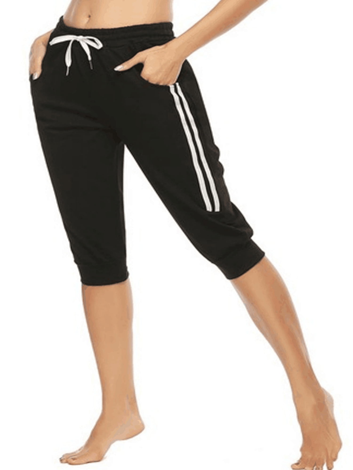 Lounge Loose Drawstring Pants with Side Pockets for Yoga Running Fitness 3/4 Length Jogging Capri Trousers Wayleb Women's Sweatpants Cropped Jogger Sports Pants Summer Casual Fit Tracksuit Bottoms 