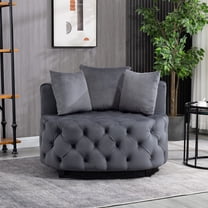 40.6" W Swivel Barrel Chair, Velvet Upholstered Lounge Chair with 3 Pillows and 4 Wheels, 360 Degree Swivel Round Sofa Chair, Comfy Reading Chair for Living Room Lounge Hotel(Grey)