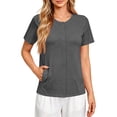 thumbnail image 4 of Women’s Mastectomy Shirt with Drain Pockets Short Sleeve Post Surgery Shirt Hook and Loop Port Access Top Dark Gray 3XL, 4 of 7