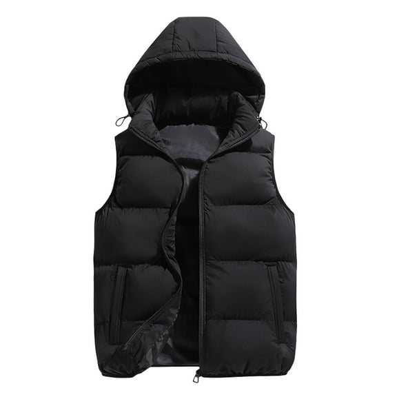 Kureaily Men's Autumn And Winter Vest Coat Coat Hat Removable Solid Colour Thickened Loose Vest