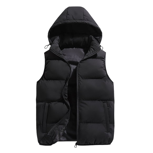 Men'S Autumn And Winter Vest Coat Coat Hat Removable Solid Colour Thickened Loose Vest Men'S Outerwear Vests Black Xxl