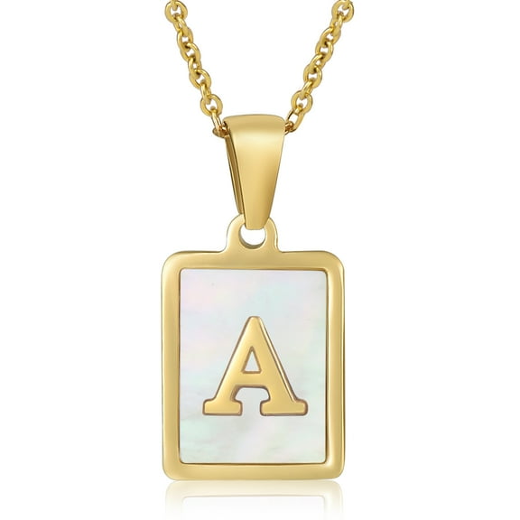 HESHPAWS Shell Initial Necklace for Women A-Z Letter Pendant Necklace Womens Capital Letter Yellow Gold Plated Stainless Steel Cable Chain 18 in