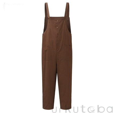 - Women Casual Loose Pants Cotton Linen Jumpsuit Strap Harem Trousers Overalls