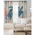 thumbnail image 4 of Blue Sea Turtle Blackout Curtains for Bedroom Living Room, Watercolor Rustic Red Blue Coral Green Seaweed Linen Texture 84 In Long Thermal Insulated Darkening Drapes Grommet Window Treatment 52x84 In, 4 of 9