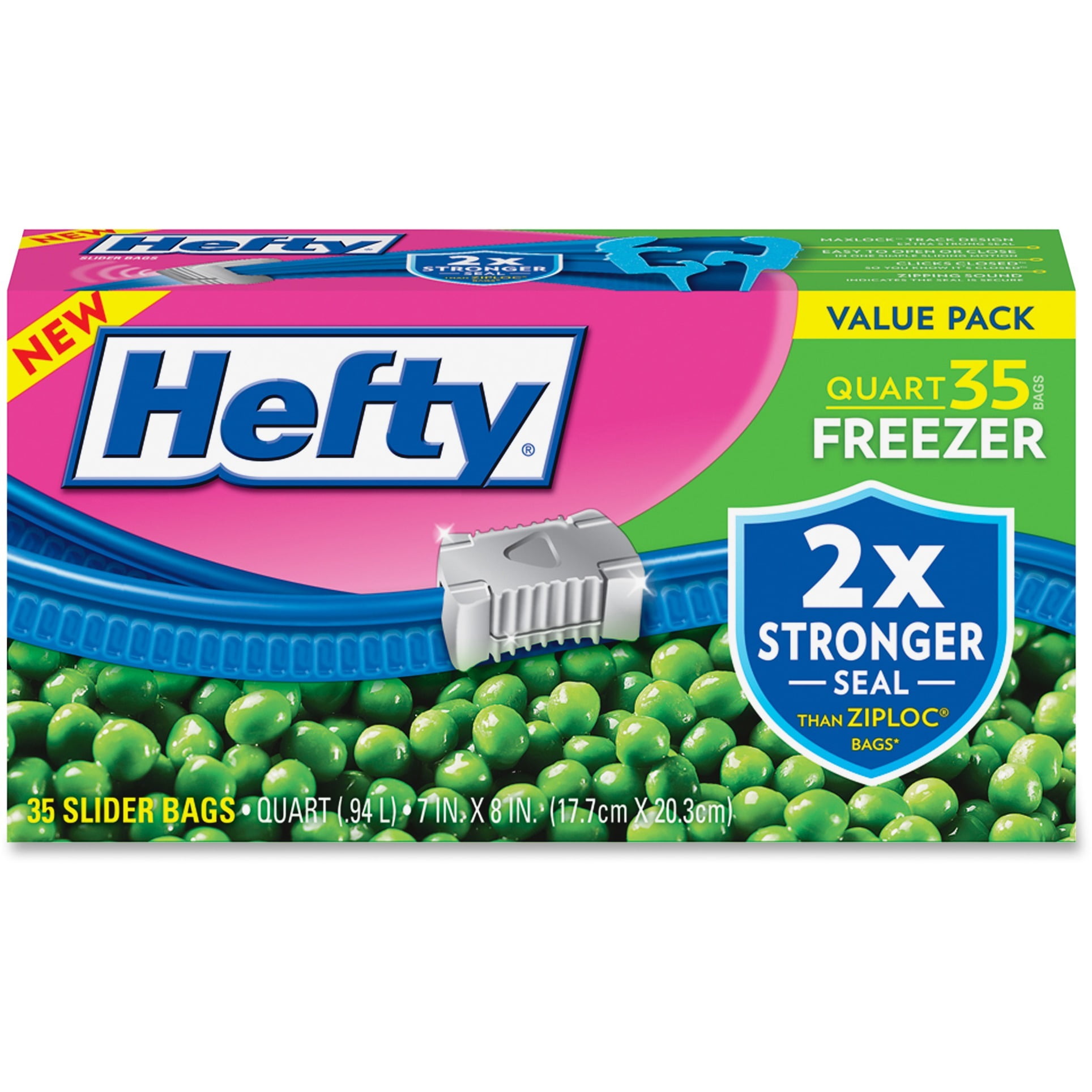 Hefty, RFPR82235, Quart Freezer Slider Bags, 35 / Box, Clear, 1 quart