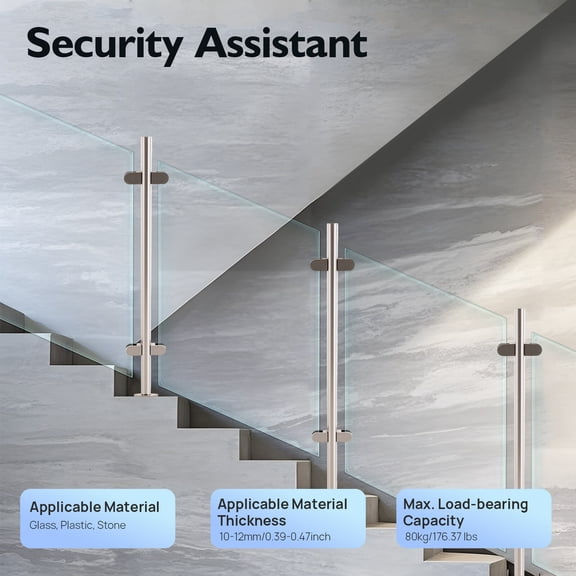 110cm Stainless Steel Glass Railing Post Balustrade Glazing Pole Handrail Stairs