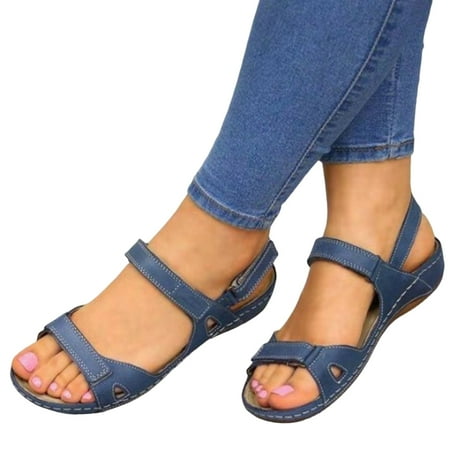 

Women s Slope Heel Sandals Comfortable PU Peep-toe Elegant Shoes for Outdoor School Performances Blue 37