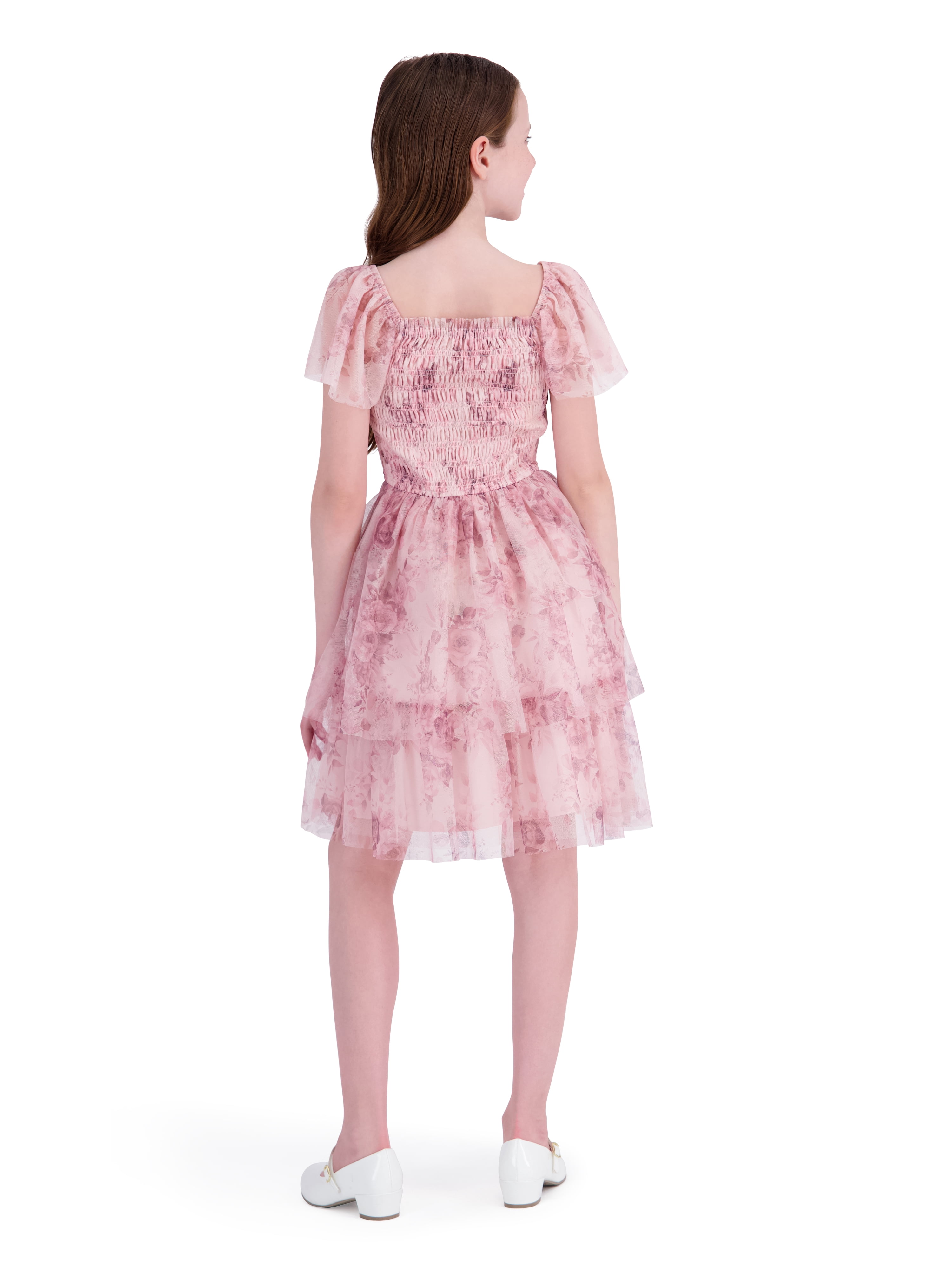 Kensie Girl Sleeveless Printed Soft Mesh Mauve Dress, Sizes 4-16