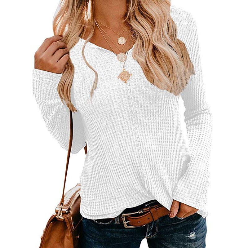 ICE Cream Fashion Women Casual V-Neck Tie Knit Loose Long Sleeve T-Shirt Blouse Tops