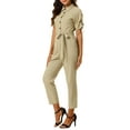 thumbnail image 4 of MODA NOVA Juniors Romper Turndown Collar Button up Tie Waist Cargo Jumpsuit, 4 of 6