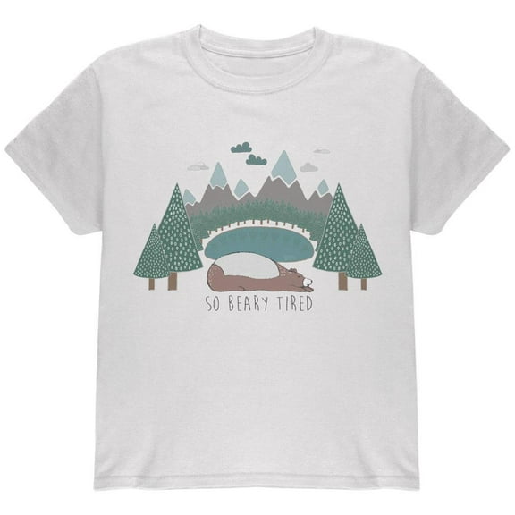 Autumn So Beary Very Tired Bear Pun Youth T Shirt White YXL