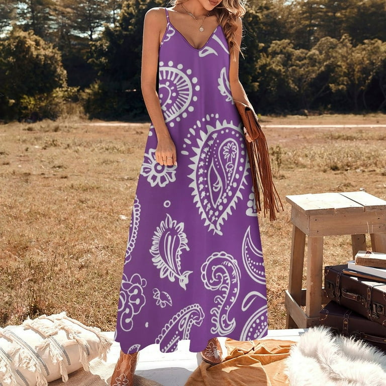 Purple Paisley Bandana White Pattern Design Sleeveless Dress Women's Luxury  Party Dress Birthday Dresses for Women - Walmart.com